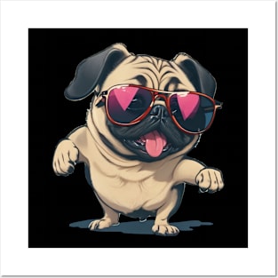 Happy pug in sunglasses Posters and Art